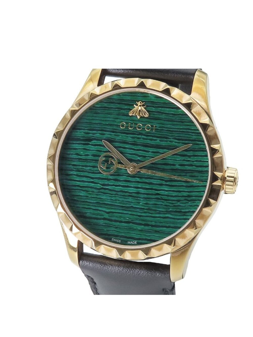 Gucci G-Timeless Bee 126.4 Green SS Leather Gold Watch